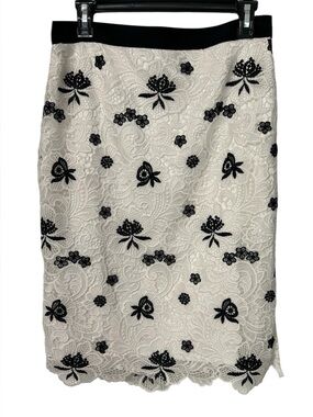 White House Black Market Floral Lace Midi Lined Pencil Skirt Size 10